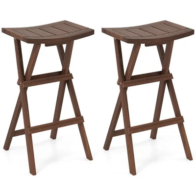 Bar Stools Set of 2 30" Folding Bar Height Stools w/ Saddle Seat & Footrest - Image 1 of 4