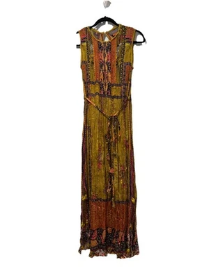 Anthropologie Bhanuni By Jyoti Maxi Dress Womens Small Crinkle Tassle Boho Indie - Image 1 of 4