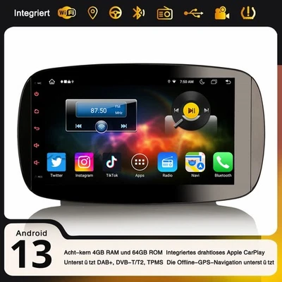 9" Android 14 CarPlay Autoradio Mercedes SMART DAB+ 8-Kern Navi BT 5.0 WiFi 64GB - Bild 1 von 4