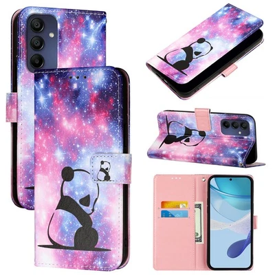For Various Phone Card Wallet Case Hot Cute Panda Bag Flip Stand Cover Painted - Image 1 of 4