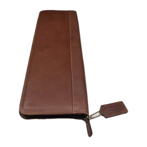 COACH Men’s Travel Tie Case Holder Leather Brown Zipper - Picture 1 of 20