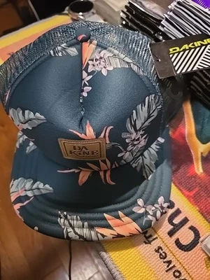 Dakine 花卉复古黑色网格后扣帽全新带标签 — 第 1/2 张图片