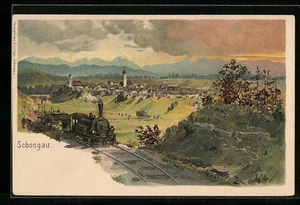 Lithographie Schongau, Eisenbahn mit Blick zum Ort  - Picture 1 of 2