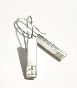 925 Sterling Silver Stamped Rectangular Drop Earrings With White Square Detail - Picture 1 of 7