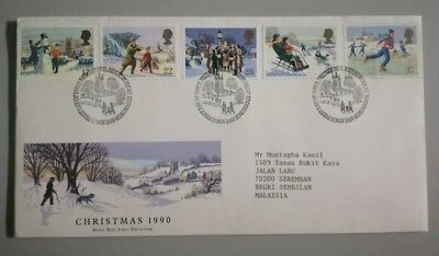 Royal Mail FDC 1990 - Christmas (5v Stamps Cover) - Image 1 of 2