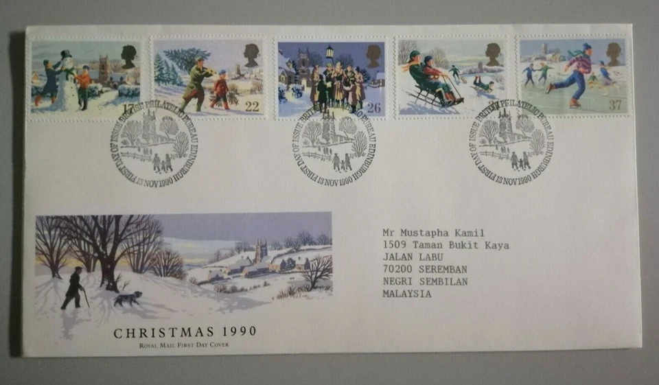 Royal Mail FDC 1990 - Christmas (5v Stamps Cover) - Image 1 of 2