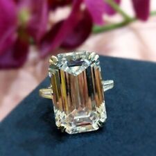 RARE 7.30 Ct Certified Emerald Cut Solitaire Off White Diamond 925 Silver Ring
