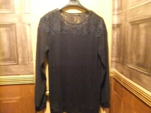 Size 12 Ladies Top By Next Black with Navy Blue lace effect across shoulders - Picture 1 of 7