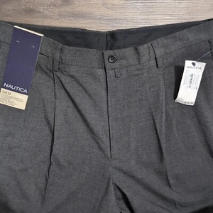 Nautica Pants Mens 34x32 Black Rigger Dress Slacks Pleated Classic Performance - Picture 1 of 6