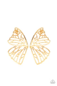 Paparazzi-Jewelry, Butterfly Frills Gold- Earrings - Picture 1 of 2