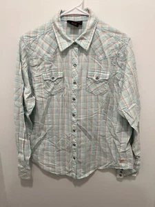 Ariat Women XL Multi Blue Plaid Pearl Snap Button Long Sleeve Western Shirt - Picture 1 of 6