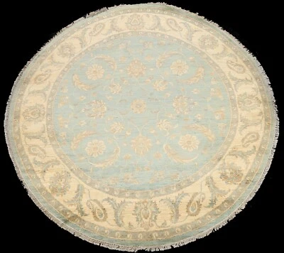 Floral Oushak-Chobi ROUND Oriental Area Rug Vegetable Dye Hand-knotted Wool 8x8 - Image 1 of 4