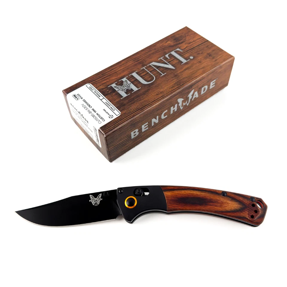 Cuchillo Plegable Benchmade 15085-cstm Mini Crooked River Mango de Madera Hoja Negra Foto 1 de 4