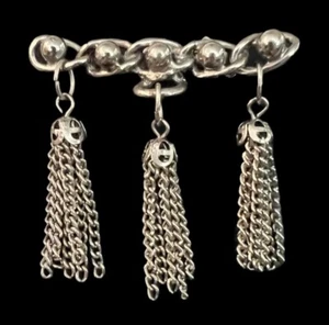 Silver Tone Bar Brooch with Dangling Tassels - Picture 1 of 3
