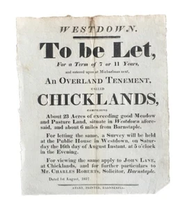 1817 DEVONSHIRE PROPERTY RENTAL HANDBILL West Down BARNSTAPLE Tenement DEVON - Picture 1 of 1