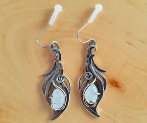 Pendientes de magia gótica hoja ópalo síntesis aleación de zinc plateado bisutería - Imagen 1 de 5