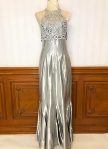 Vintage Alfred Angelo Glitter Lace Prom Party Dress Gown Silver Sz 13/14 USA - Picture 1 of 11