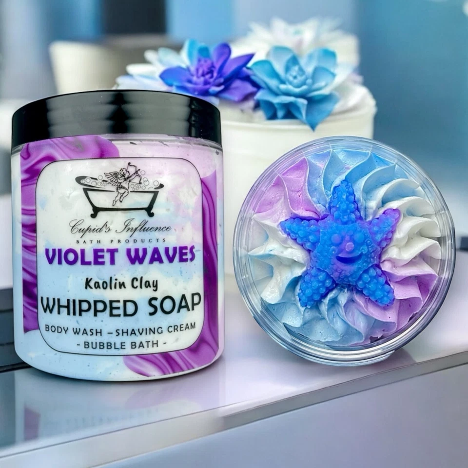 CUPID'S INFLUENCE BATH PRODUCTS Violet Waves WHIPPED SOAP 180gr Jar | Body Wash | Shaving Cream | Shower Whip