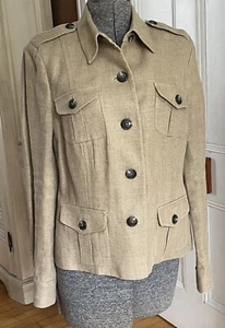 Vintage NWOT LRL Linen Jacket Safari Military Epaulets Tan Sz. 10 - Bild 1 von 19