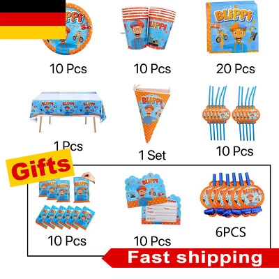BLIPPI Kids Birthday Party Tableware Set Decoration Plates Cups Napkins - Image 1 of 4