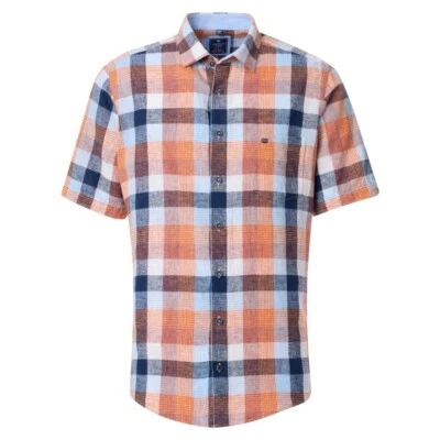 Camicia In Lino Casual Fit Per Uomo Arancione Blu A Quadri 251160999 210 - Immagine 1 di 4
