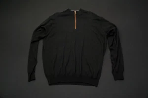 Peter Millar 1/4 Zip Merino Wool Sweater Black Men XL 5325KS - Picture 1 of 6