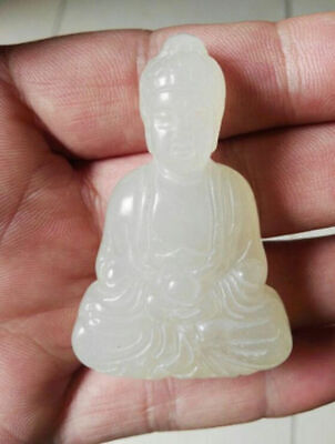 Chinese Jade Handwork Carve Buddha Statue Pendant Netsuke • 8.45£