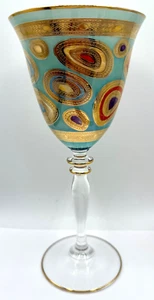 ESTATE WINE COCKTAIL GLASS VIETRI REGALIA MINT GREEN GOLD STEMWARE 8 1/2" TALL - Picture 1 of 8