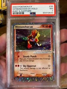 POKEMON 2003 EX Ruby & Sapphire HITMONCHAN EX Holo Double Swirl #98 PSA 7 RARE - Picture 1 of 3