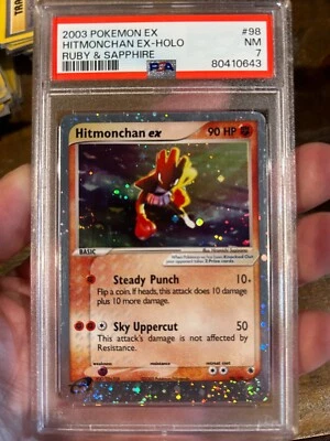POKEMON 2003 EX Ruby & Sapphire HITMONCHAN EX Holo Double Swirl #98 PSA 7 RARE - Image 1 of 3