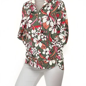 T by Talbots Gr. Small French Terry Tropical Print 1/4 Zip Langarm Pullover - Bild 1 von 15