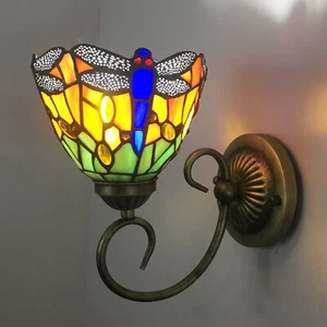  Style Wall Light Stained Glass Wall Lamp Dragonfly Wall Sconce 60W - Picture 1 of 11