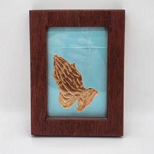 Colgante de pared vintage MCM manos de oración azul y dorado - Imagen 1 de 6