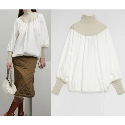 Weekend Max Mara Habito White Beige Cotton Turtle Neck Long Sleeve Top Size 2 - Image 1 of 4