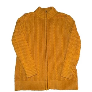 Appleseed's Cable Knit Cardigan Full Zip Sweater Jacket Mustard Yellow Large - Picture 1 of 4