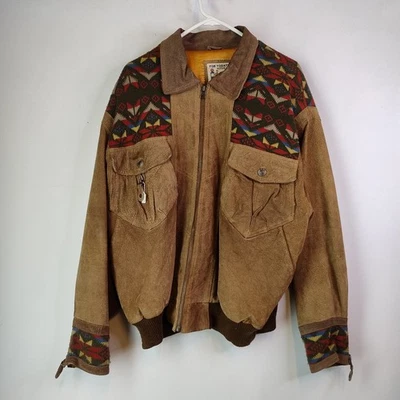 Vintage BIG BEAN Brown Suede Geometric Mens Jacket Size M Breast Pocket - Image 1 of 4