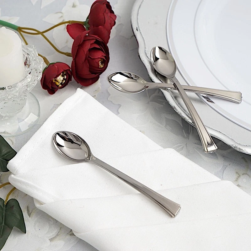 36 pk Plastic SILVER MINI Light Gray SPOONS Disposable TABLEWARE Party Wedding - Imagem 1 de 4