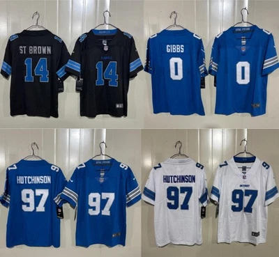 Duty-Free YOUTH'S Boys Lions Amon-Ra St. Brown #14 Gibbs #0 Stitched Jersey