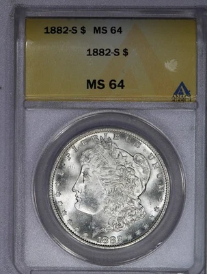 Dólar de plata Morgan 1882-S $1 ANACS MS64 Foto 1 de 4