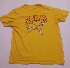 Puma T Shirt Melted Cat Graphic Childs Med Yellow Short Sleeve - Picture 1 of 6