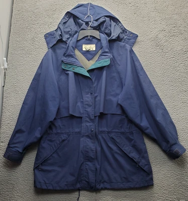 Eddie Bauer Gore-Tex Mountain Parka Jacket Women XL Navy Hood Snap Up Inside Zip - Image 1 of 4