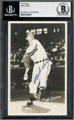 Bob Lemon Beckett BAS Signed 1953 Photo Postcard Indians Autograph - Image 1 of 2