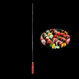 Long Metal BBQ Kebab Skewer Stick 71 cm Wooden Handle KB2 - Picture 1 of 1