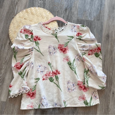 Blusa Laura Ashley Floral Lino Delicada Femenina Cottagecore Mujer’s Talla M Foto 1 de 4