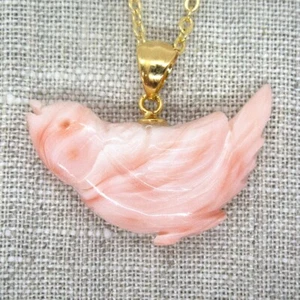 Little Bird• Natural Genuine Precious Deep-Sea Pink Coral Pendant Necklace(P532) - Picture 1 of 5