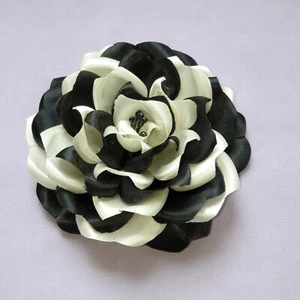 BLACK and CREAM Countess Satin Rose Corsage Brooch Headpiece Hair Flower Clip - Picture 1 of 4
