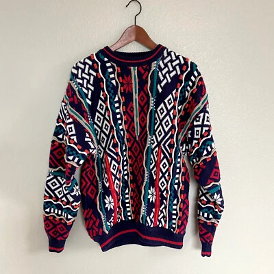 VTG Cotton Traders Coogi Style Cosby Hip Hop 3D Knit Sweater Size M - Image 1 of 4