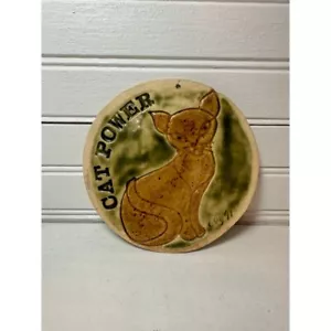 Vintage handmade ceramic "Cat Power" Trivet Hanging Wall Art Gift 90s Unique - Picture 1 of 5