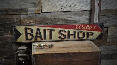 Custom Lake House Bait Shop Sign - Rustic Hand Made Vintage Wooden - Image 1 of 2