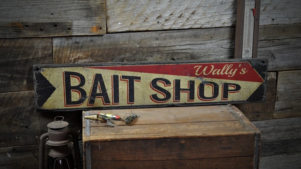 Custom Lake House Bait Shop Sign - Rustic Hand Made Vintage Wooden - Image 1 of 2